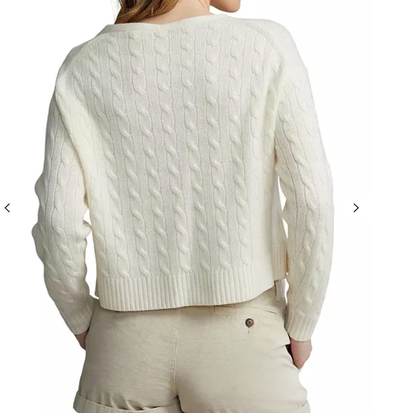 Polo Ralph Lauren Lace Up Neck Cashmere Sweater Cable Cream NWT XL - Picture 5 of 8